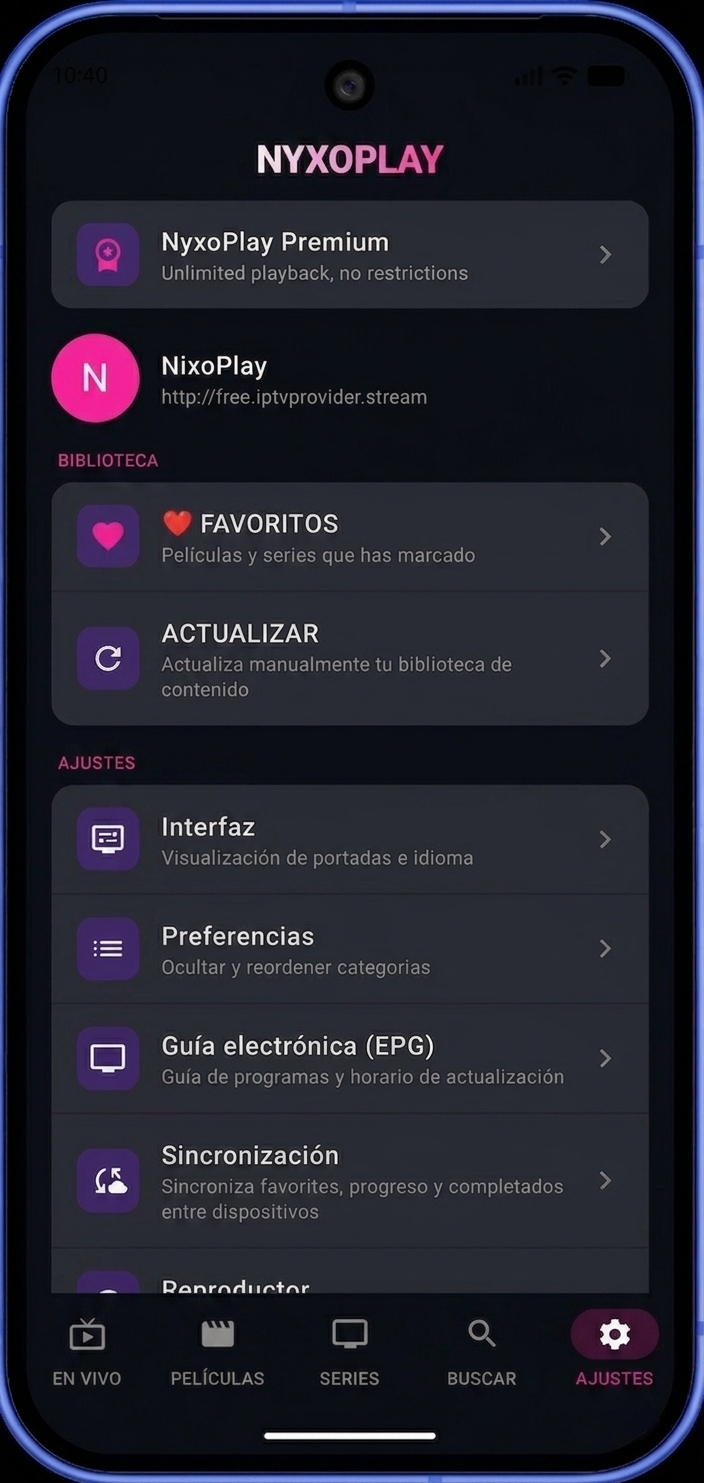 NyxoPlay settings and sync